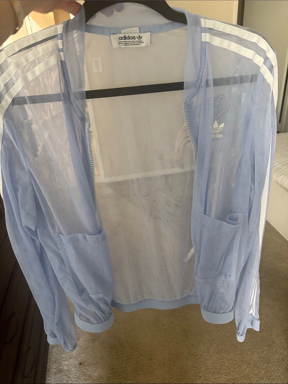 adidas Light Blue Sheer Mesh Track Jacket with White Stripes